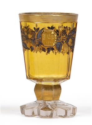 A goblet bearing the initials J. E. P. 1844, - Sklo, Porcelán