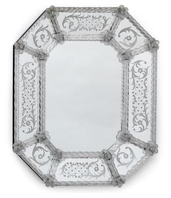 A mirror in the Venetian style, - Glass and porcelain