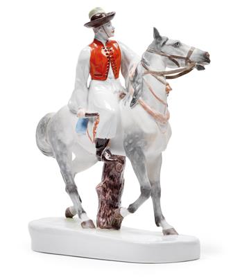 A figure of a mounted Hungarian herdsman, - Glass and porcelain