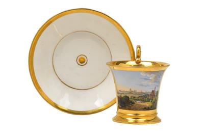 "Munich" - A veduta cup and saucer, - Glass and porcelain