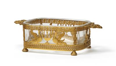 Two jardinières with glass liners and gilt mounts, - Vetri e porcellane