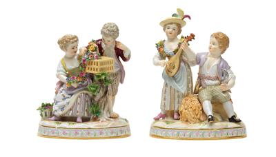 A four season group with 2 children each, - Glass and porcelain