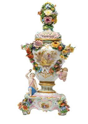 Brûle Parfum - Vase mit Sockel, - Glas und Porzellan