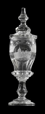 A lidded goblet, dated 1846, - Glass and porcelain