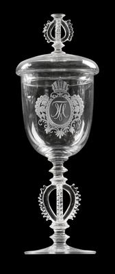 A lidded goblet with crowned monogram MT, - Sklo, Porcelán