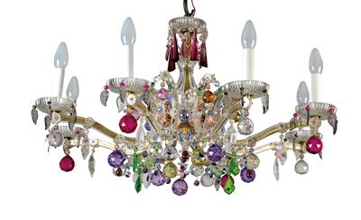 A glass chandelier, - Glass and porcelain