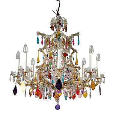 A glass chandelier with rose quartz semi-precious stones, - Sklo, Porcelán