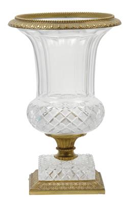 A glass vase with yellow metal mount, - Sklo, Porcelán