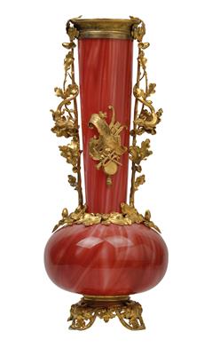 A glass vase with elaborate gilt bronze mount, - Glass and porcelain