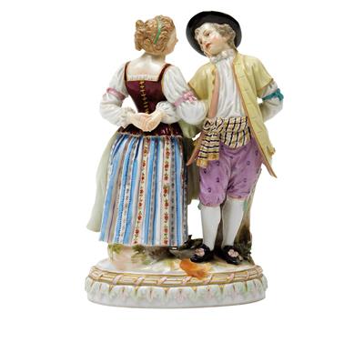 A dancing couple, - Glass and porcelain