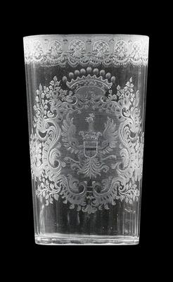 Two armorial glasses, - Glass and porcelain