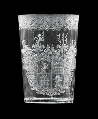 Three armorial glasses, - Glass and porcelain