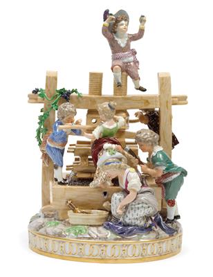 The wine press ("Die Weinpresse") with 6 children, - Glass and porcelain