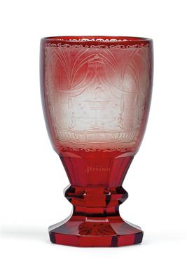 "Prager Veitsdom mit Nepomuk- Grab" - A goblet, - Glass and porcelain