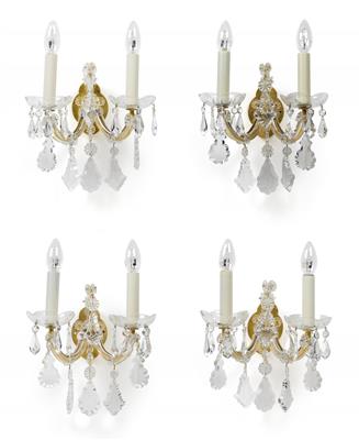 Two pair of wall sconces, - Glass and porcelain