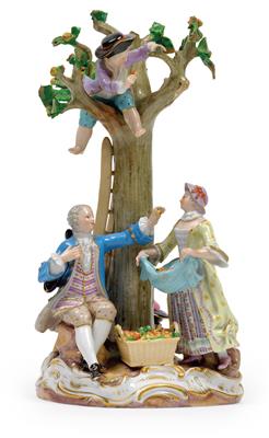 A figural apple tree group, - Sklo, Porcelán