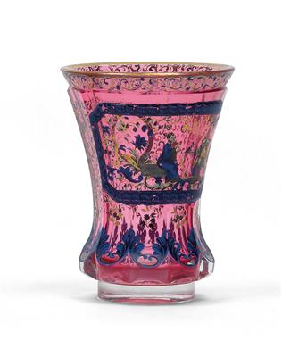 Becher mit Chinoiserie, - Glas und Porzellan