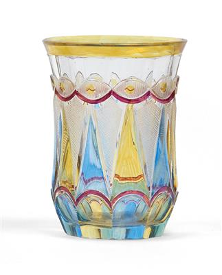 A cup decorated with a butterfly, - Glass and porcelain