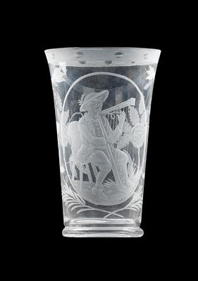 A cup decorated with a harpist in Tyrolean costume, - Sklo, Porcelán