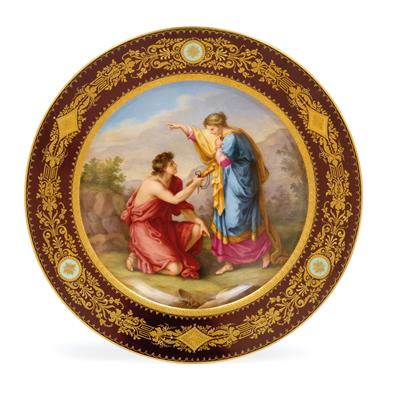 A pictorial plate - "Theseus findet seines Vaters Schwert" (Theseus finds his father's sword), - Glass and porcelain