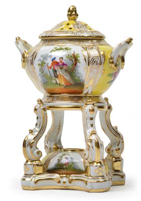 A scent vessel with lid and oil container, - Vetri e porcellane