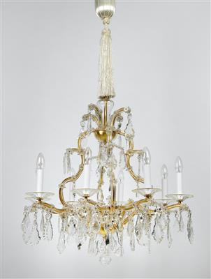 A glass chandelier in the "Maria Theresia" style, - Glass and porcelain