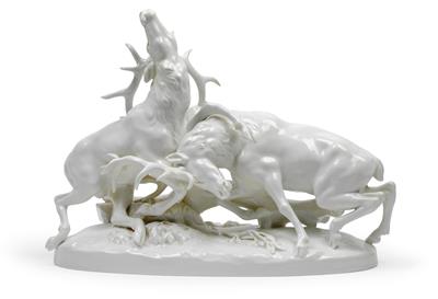 Fighting stags, - Sklo, Porcelán