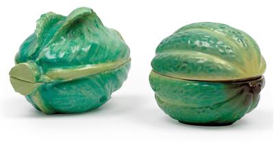 A lidded box in the form of a melon and head of cabbage, - Sklo, Porcelán