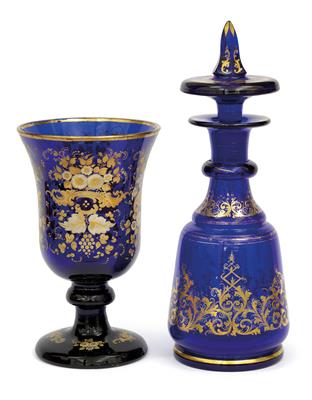 A goblet and flacon with stopper, - Glass and porcelain