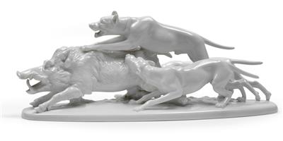 A boar hunt group, - Vetri e porcellane