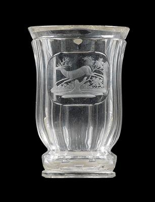 Sockelbecher mit eingelassener österr. Münze 1840, - Glas und Porzellan