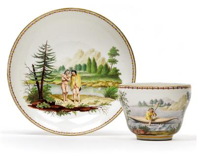 A cup and saucer inscribed "Errettung" (Rescue), - Sklo, Porcelán