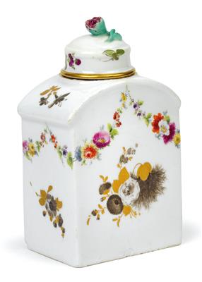 A tea caddy with folded lid, - Vetri e porcellane