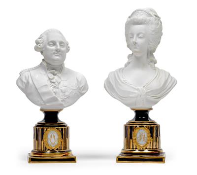 "Louis XVI. and Marie Antoinette" - A pair of portrait busts, - Vetri e porcellane