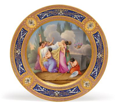 "Polyvenam's Sacrifice" - A pictorial plate, - Glass and porcelain