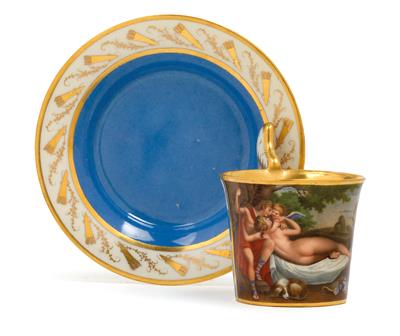 "Venus and Adonis" - A pictorial cup with saucer, - Sklo, Porcelán