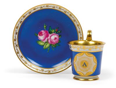 "Zum Namensfeste" - A name day cup and saucer, - Glass and porcelain