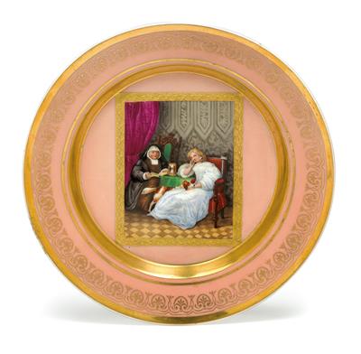 A pictorial plate "Reading Hour", - Vetri e porcellane