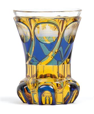 A footed cup decorated with views of Prague, - Glass and porcelain