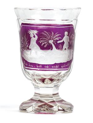 A footed beaker decorated with an "erotic" scene, - Glass and porcelain