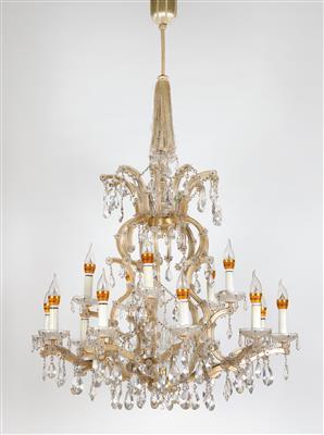A glass chandelier in the Maria Theresia style, - Glass and porcelain