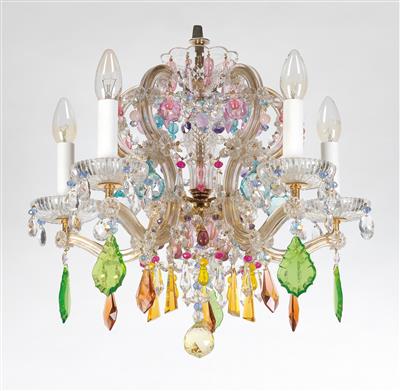 A glass chandelier with semiprecious stones rose quartz and amethyst, - Glass and porcelain