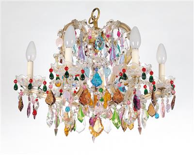 A glass chandelier set with semiprecious stones rose quartz and amethyst, - Glass and porcelain