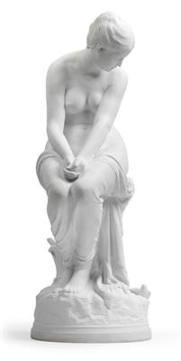 A semi-nude young lady looking at necking doves, - Sklo, Porcelán