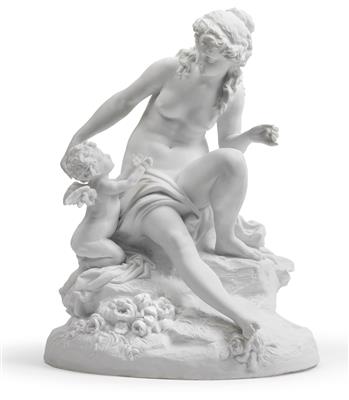 A semi-nude young lady with Cupid, - Vetri e porcellane