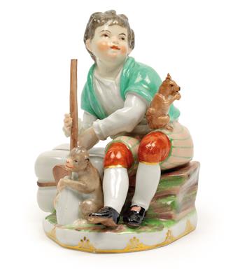 A seated youth holding an oar, - Sklo, Porcelán