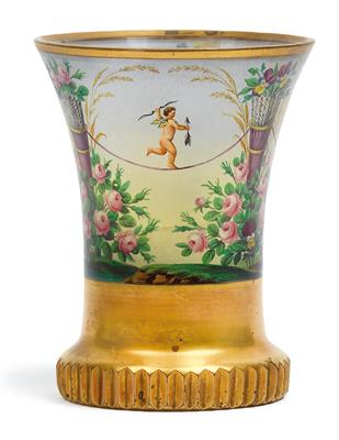 A Kothgasser Ranftbecher decorated with amorettes, - Glass and porcelain