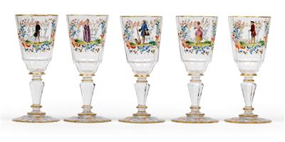 Lobmeyr aperitif glasses in the Rococo style, - Vetri e porcellane