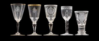 Lobmeyr glasses with various coats-of-arms and a monogram, - Glass and porcelain