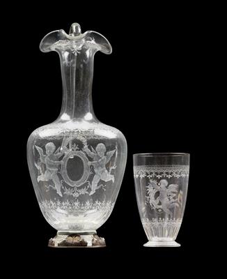 Lobmeyr-Krug und Becher mit Amoretten, - Glas und Porzellan